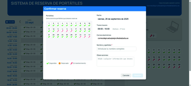 Reserva de portátiles sueltos (II)