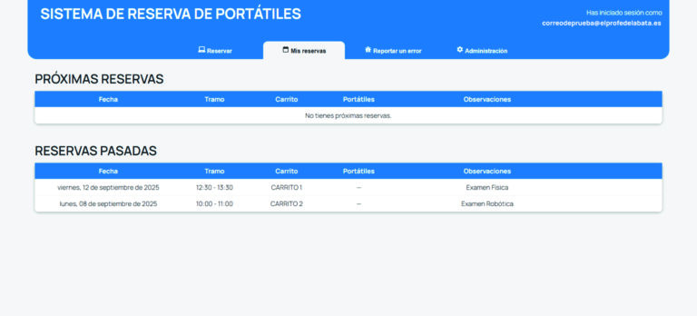 Pantalla "Mis reservas"