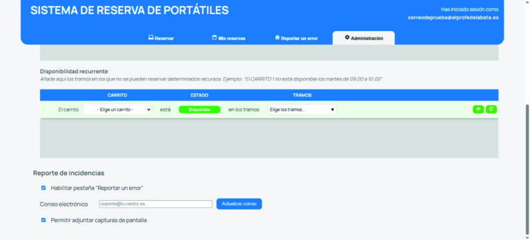 Pantalla "Administración" (II)