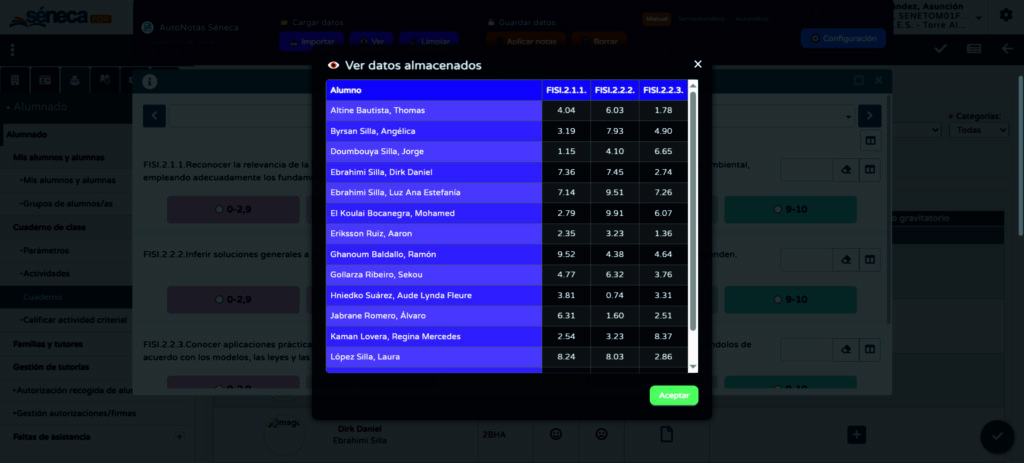 Pantalla de visionado de datos introducidos.