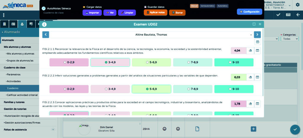 Modo manual con datos introducidos.