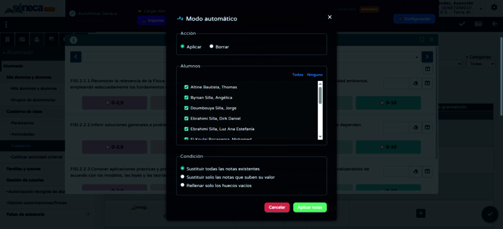 Opciones del modo automático.