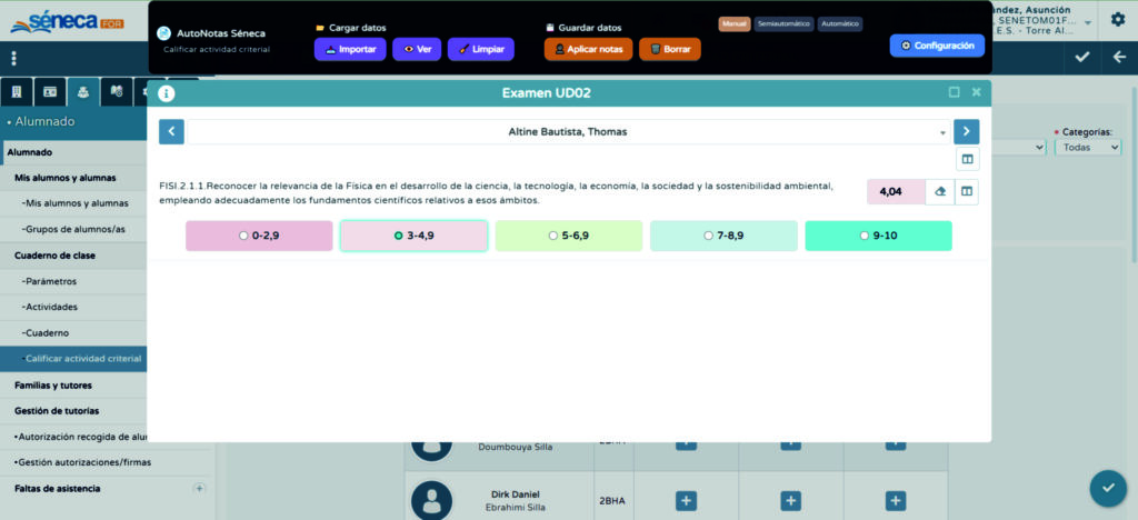 Misma interfaz para la pantalla Calificar actividad criterial.
