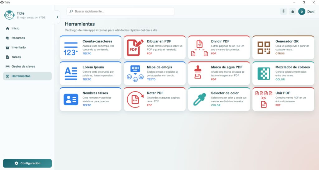 En el catálogo de herramientas es posible realizar operaciones sencillas.