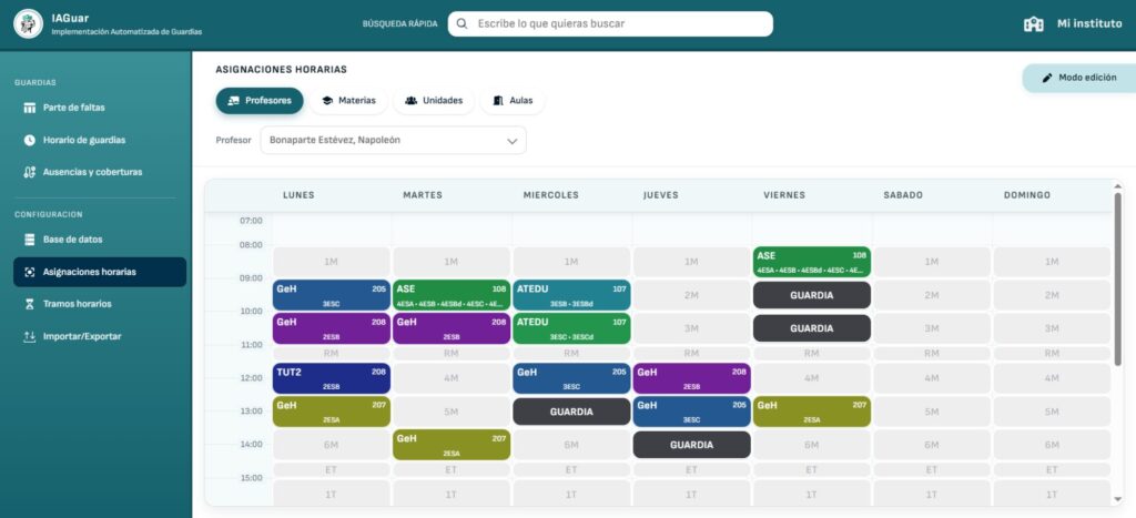 Perfil gestor. Visor de horarios del profesorado.
